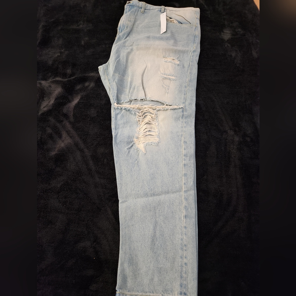 Enslaved Big And Tall Light Indigo Dirty Ripped Jeans